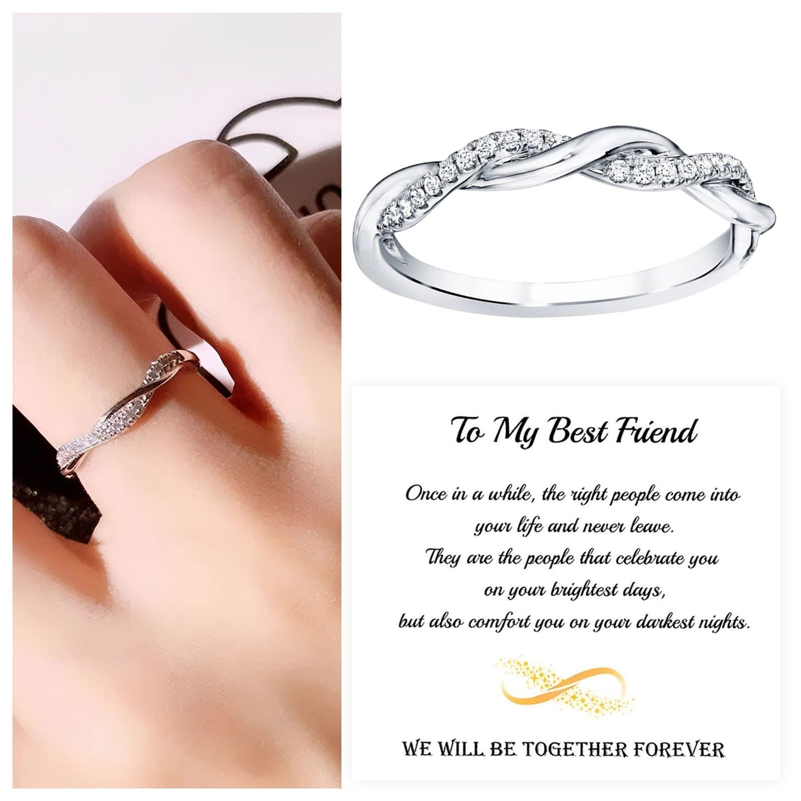 Twist Ring Sterling Silver, Adjustable Promise Ring To My Best Friend, Twisted Ring Cubic Zirconia Diamond Ring Wedding Party Women Jewelry Size 6-10