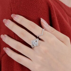 SHELOVES Solitaire Elegant Wedding Engagement Ring Sets AAAAA Cubic Zirconia Curve V Shape Bridal Ring Sz 7