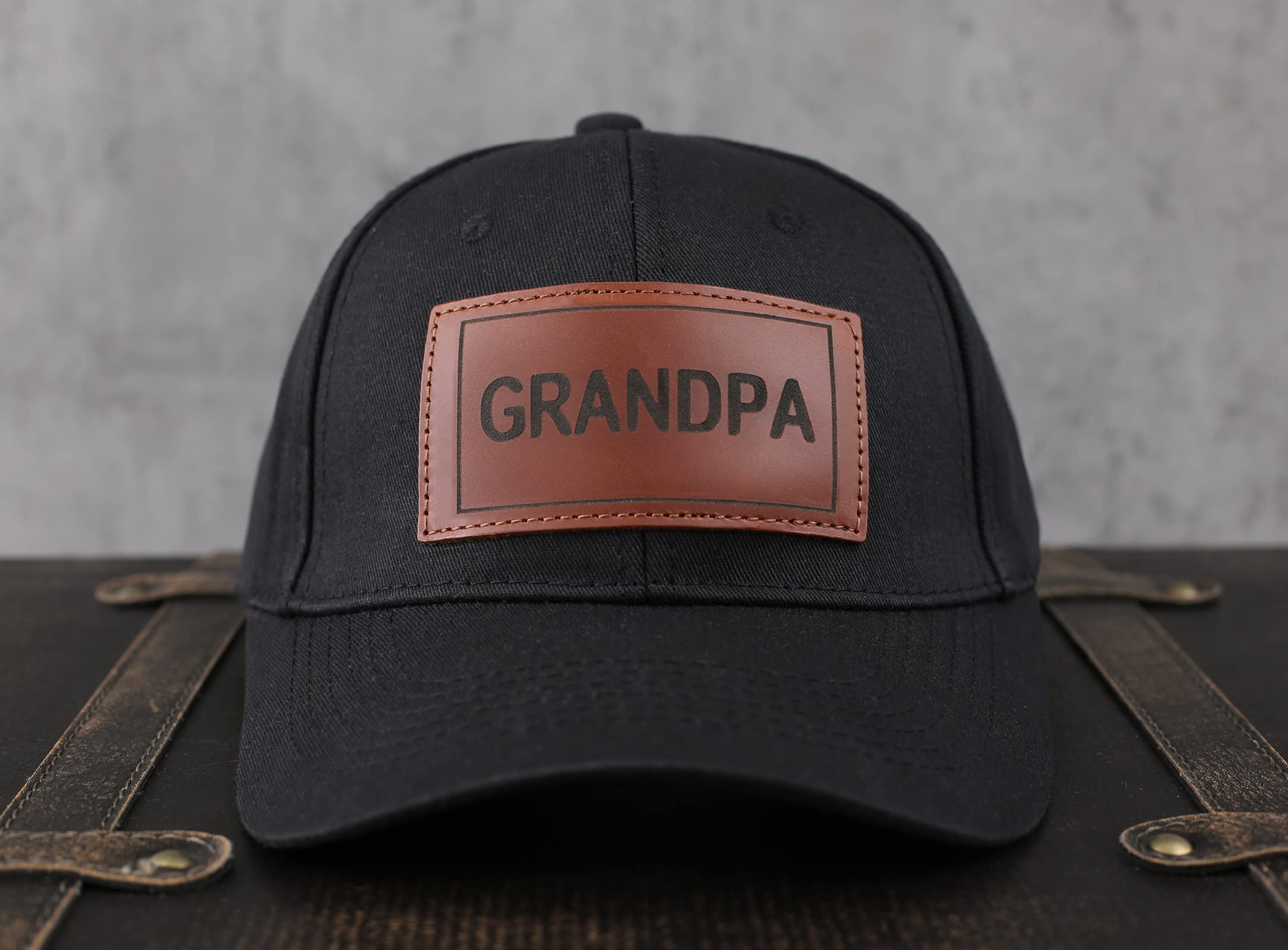 New Grandpa Gift，Grandpa Leather Patch Trucker Hat，Best Gift for Grandpa，Baseball Hat for Grandpa Black