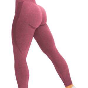 HIGORUN Women Seamless Leggings Smile Contour High Waist Workout Gym Yoga Pants Burgundy L