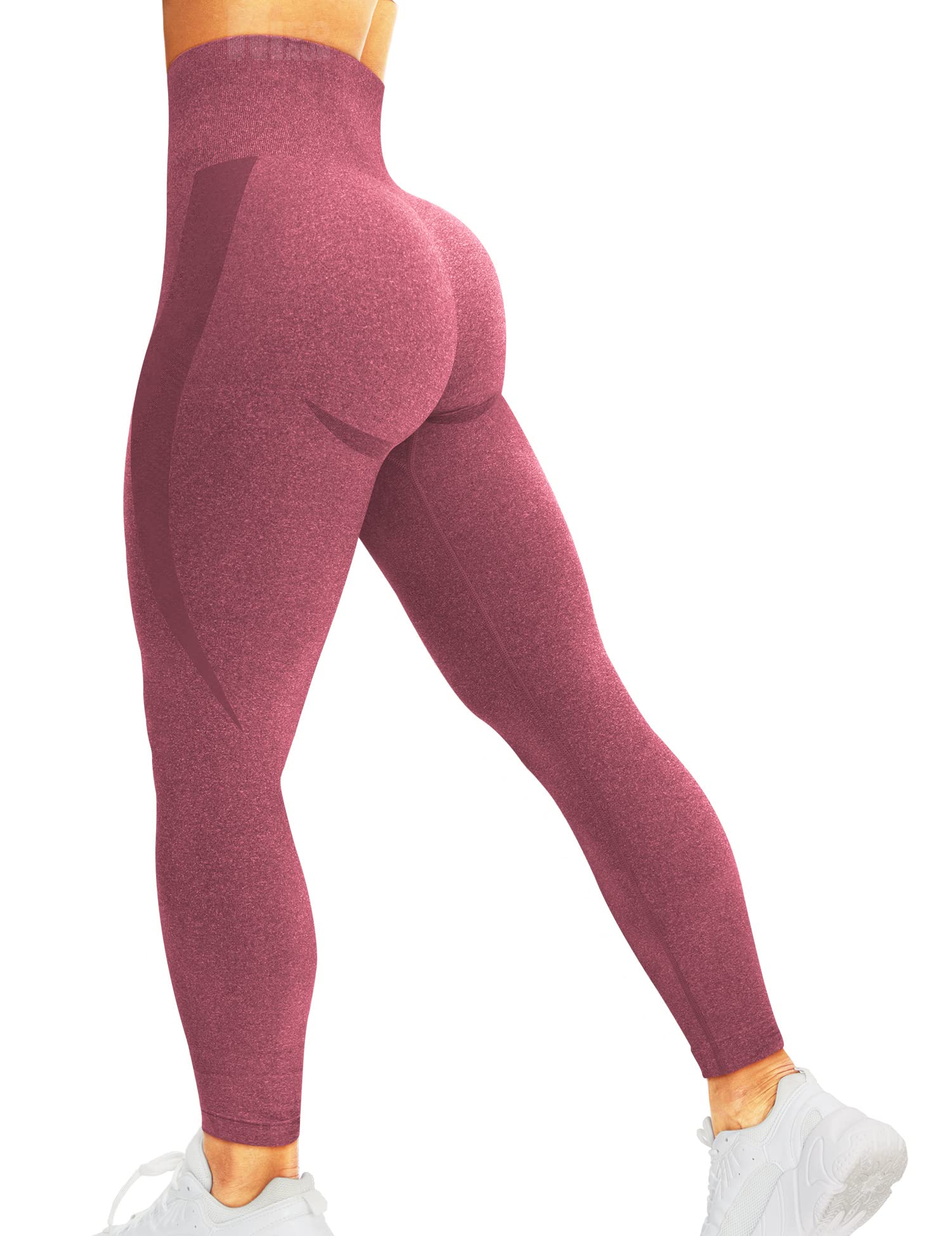 HIGORUN Women Seamless Leggings Smile Contour High Waist Workout Gym Yoga Pants Burgundy L