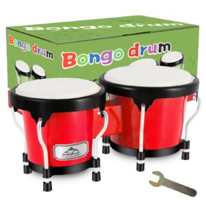 eastrock bongo drum 4” and 5” set for adults, beginners,percussion bongos drum with tuning wrench (red)