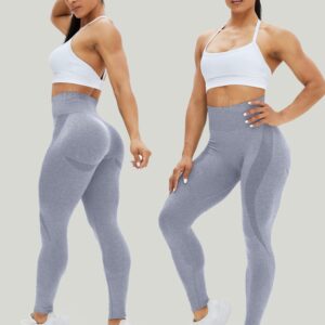 HIGORUN Women Seamless Leggings Smile Contour High Waist Workout Gym Yoga Pants Light Grey XS