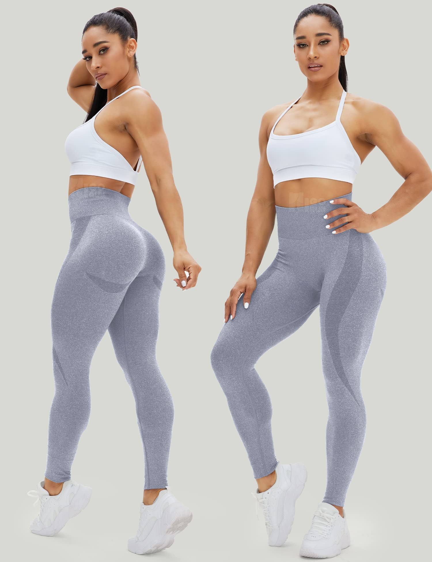 HIGORUN Women Seamless Leggings Smile Contour High Waist Workout Gym Yoga Pants Light Grey XS