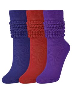 jocmic slouch socks for woman 3 pairs women scrunch socks extra long knee high slouchy socks size 6-11 dark purple+wine red+dark blue