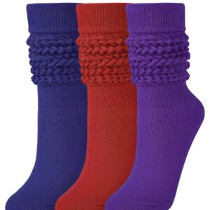 JOCMIC Slouch Socks for Woman 3 Pairs Women Scrunch Socks Extra Long Knee High Slouchy Socks Size 6-11 dark purple+wine red+dark blue