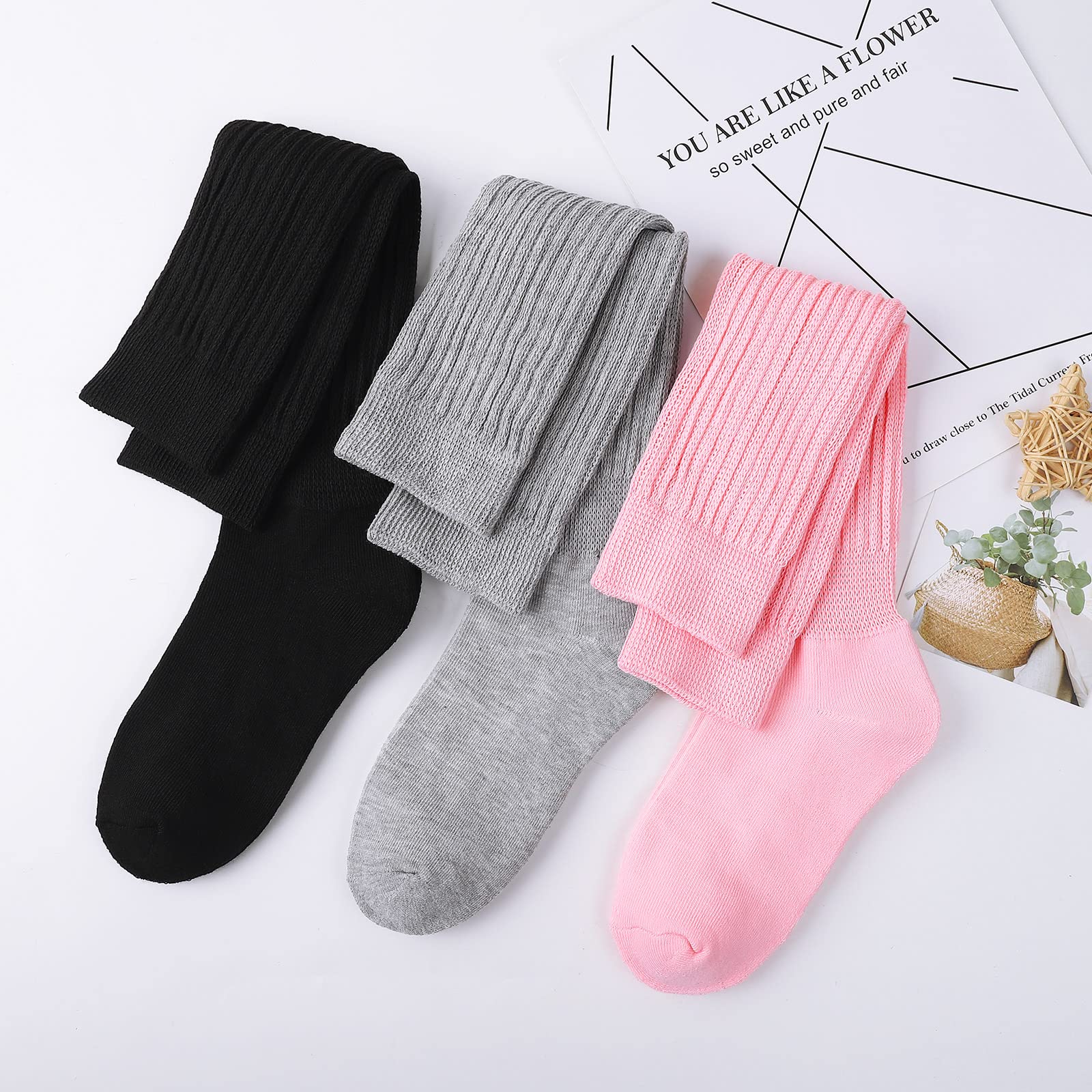 JOCMIC Slouch Socks for Woman 3 Pairs Women Scrunch Socks Extra Long Knee High Slouchy Socks Size 6-11 black