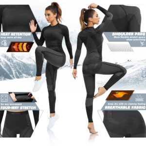 UNIQUEBELLA Womens Thermal Underwear, Thermal Base Layers Women - Ski Wear Ladies Compression Athletic Long Johns Skins Set Black