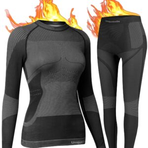 UNIQUEBELLA Womens Thermal Underwear, Thermal Base Layers Women - Ski Wear Ladies Compression Athletic Long Johns Skins Set Black