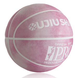 oujiushark official size 5 basketball, 27.5" basketball for age 8-11, pink youth basketball tpu leather indoor outdoor with net needle (without pump)