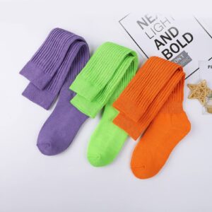 JOCMIC Slouch Socks for Woman 3 Pairs Women Scrunch Socks Extra Long Knee High Slouchy Socks Size 6-11 yellow+green+rose red