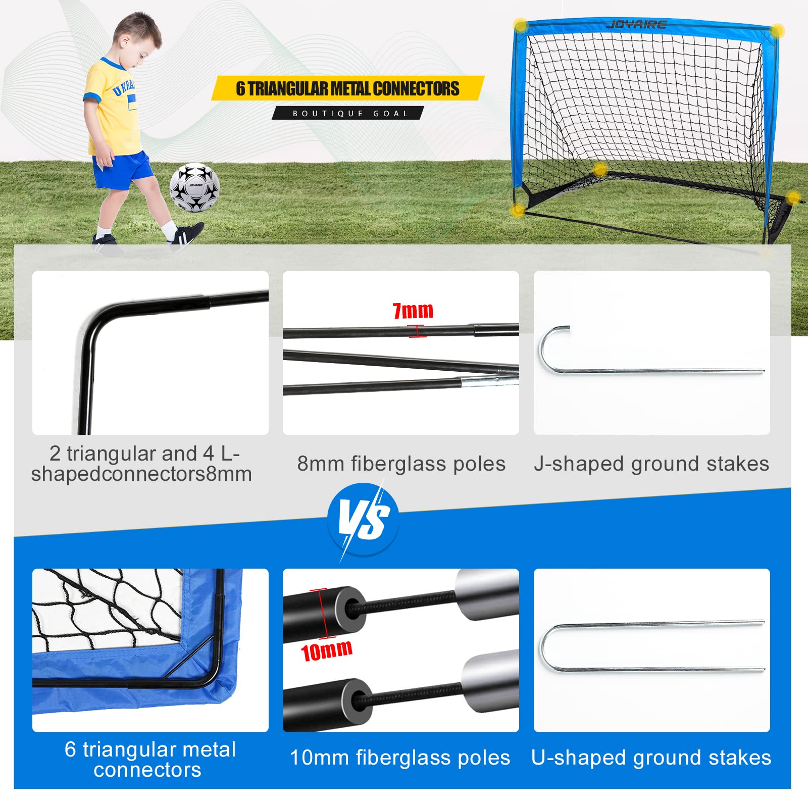 Soccer Goals for Backyard Set, Portable Kids Toddler Soccer Goal 2 of 4' x 3', Pop Up Soccer Net Soccer Training Equipment with Size 4 Soccer Ball, Carry Bag, Youth Games, Sports, Outdoor Play