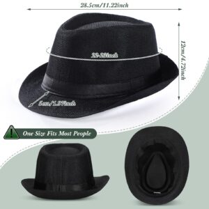 Coume 16 Pcs Straw Hats 1920s Classic Hats Short Brim Hat Summer Hats for Man Women Straw Hats Panama Hat(Black,Polyester)