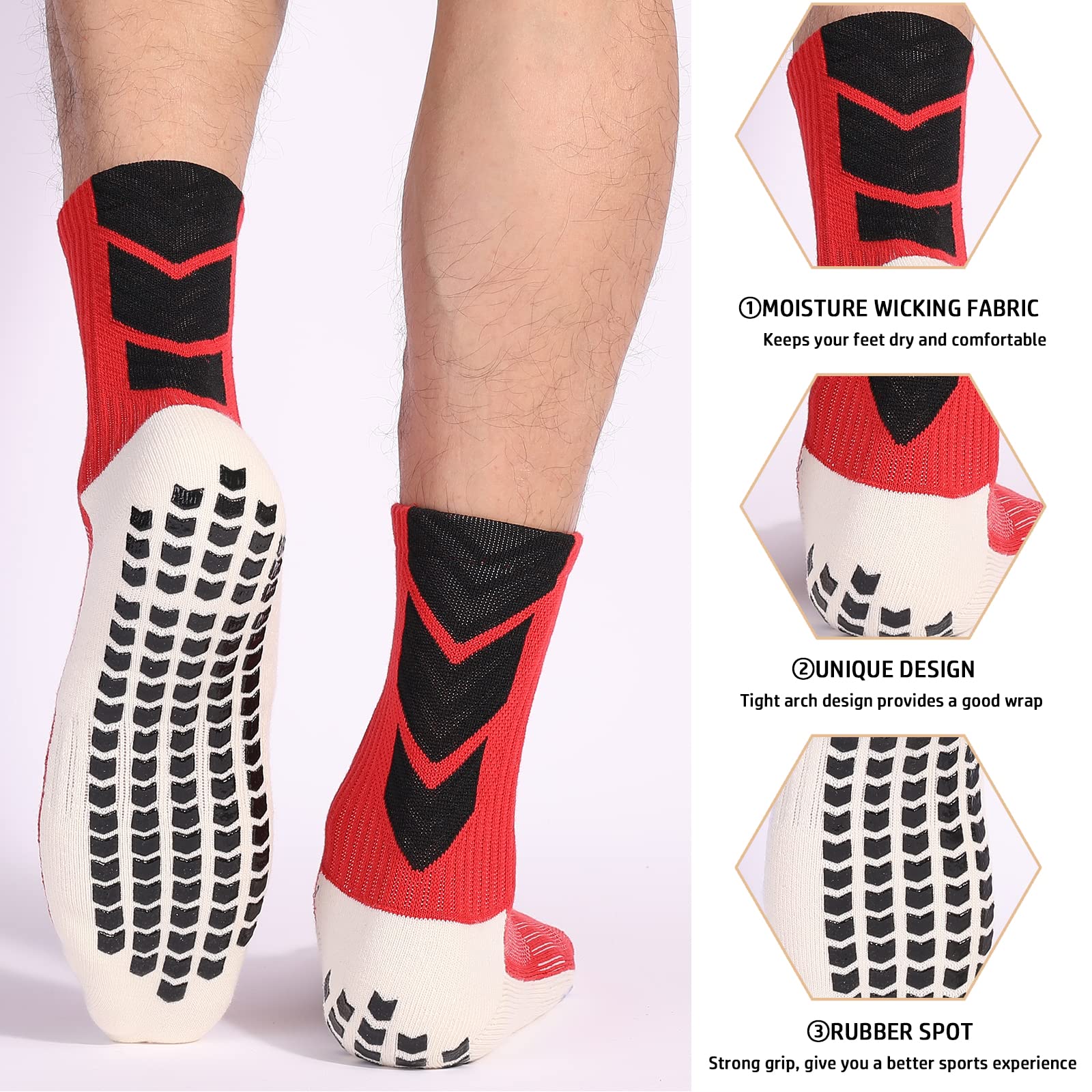 QCWQMYL 3 Pairs Grip Socks Soccer Mens Athletic Training Socks Non Slip Soccer Socks Yoga Sports Socks for Football Basketball Pilates Ballet