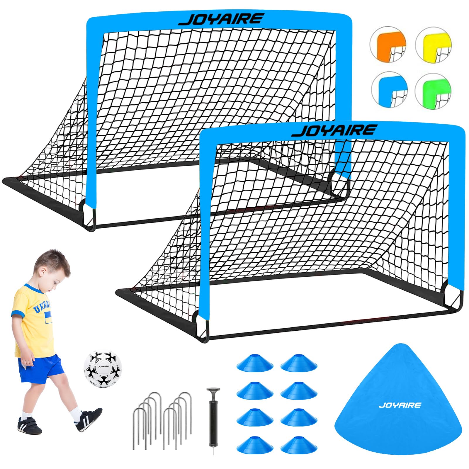 Soccer Goals for Backyard Set, Portable Kids Toddler Soccer Goal 2 of 4' x 3', Pop Up Soccer Net Soccer Training Equipment with Size 4 Soccer Ball, Carry Bag, Youth Games, Sports, Outdoor Play