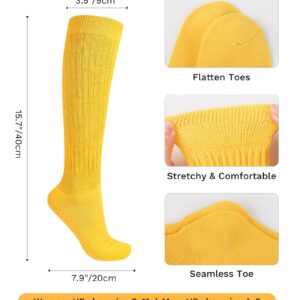 JOCMIC Slouch Socks for Woman 3 Pairs Women Scrunch Socks Extra Long Knee High Slouchy Socks Size 6-11 yellow+green+rose red