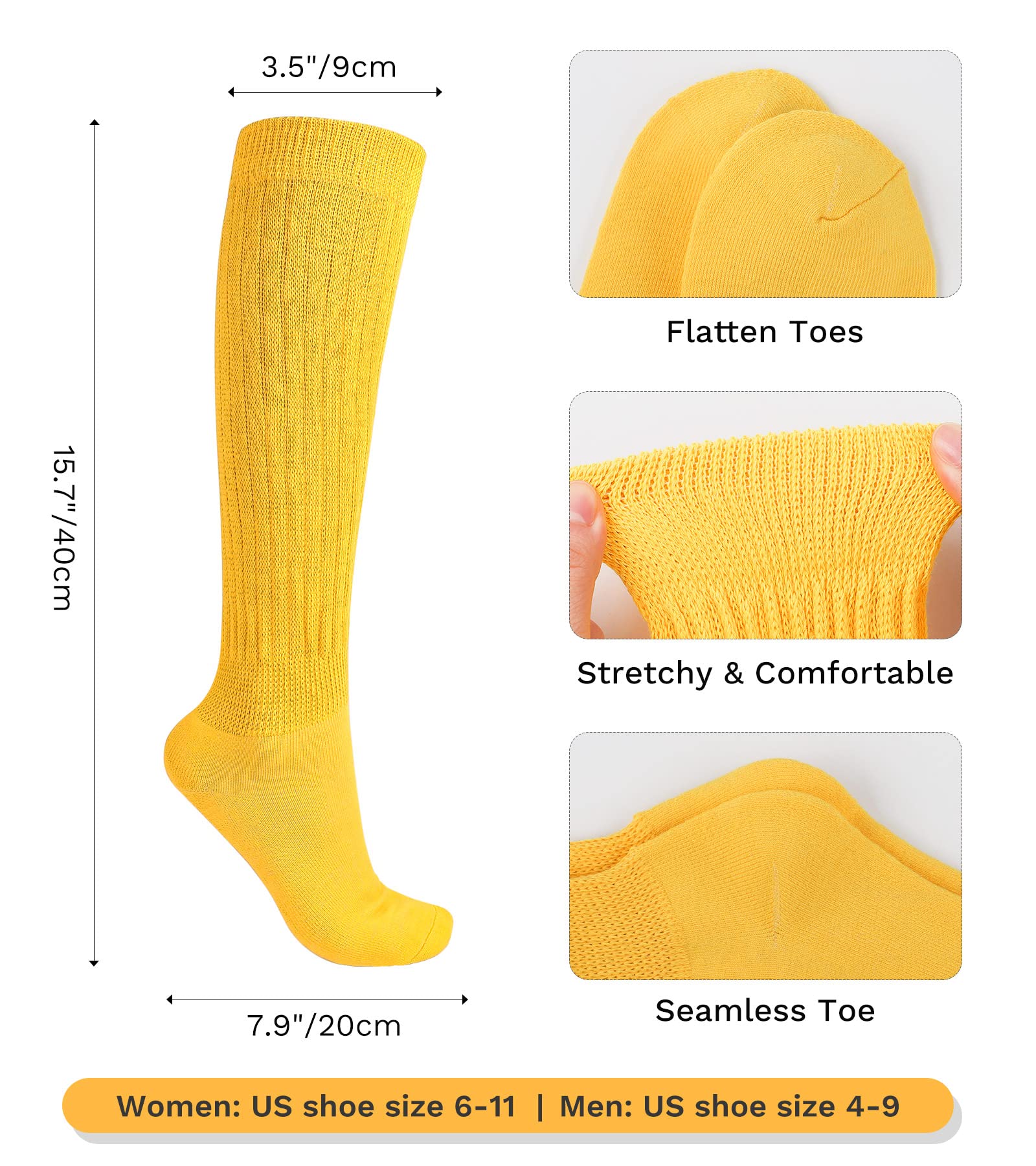 JOCMIC Slouch Socks for Woman 3 Pairs Women Scrunch Socks Extra Long Knee High Slouchy Socks Size 6-11 yellow+green+rose red