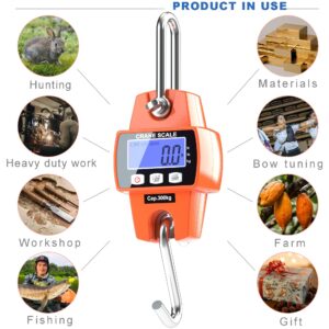 300kg / 660lb Portable Digital Crane Scale with Hooks, High Accuracy Heavy Duty Electronic Hanging Scale for Farm Hunting Fishing Outdoor (Orange)