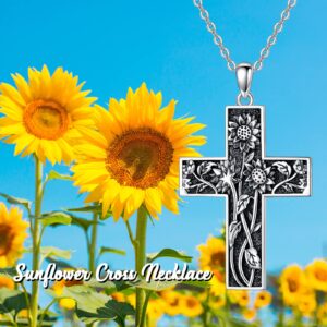 PROESS Cross Necklace For Women 925 Sterling Silver Sunflower Necklace Sunflower Cross Pendant Sunflower Gifts