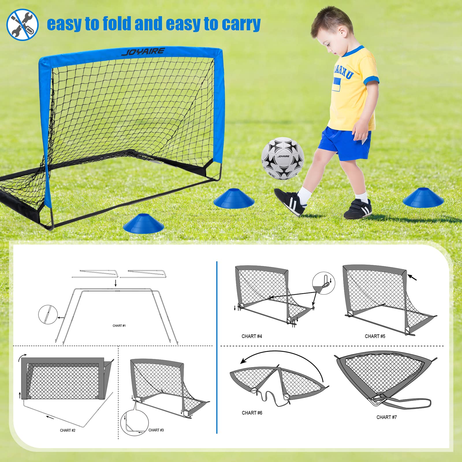 Soccer Goals for Backyard Set, Portable Kids Toddler Soccer Goal 2 of 4' x 3', Pop Up Soccer Net Soccer Training Equipment with Size 4 Soccer Ball, Carry Bag, Youth Games, Sports, Outdoor Play