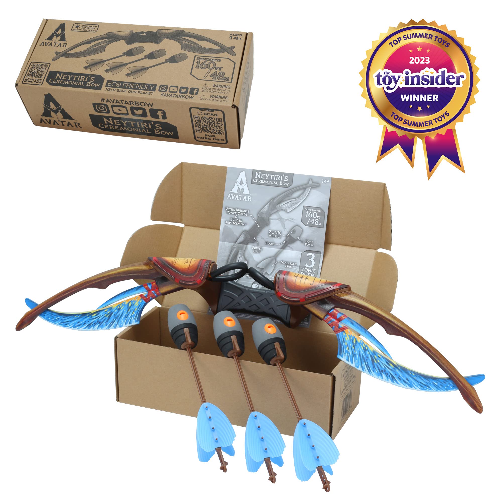 Zing Avatar Neytiri's Ceremonial Bow Pack - 1 Bow and 3 Zonic Whistle Arrows, Officially Licensed Role-Play Bow, Shoots Safe Arrows Over 160ft, Long Range Outdoor Play, Age 14 and Up