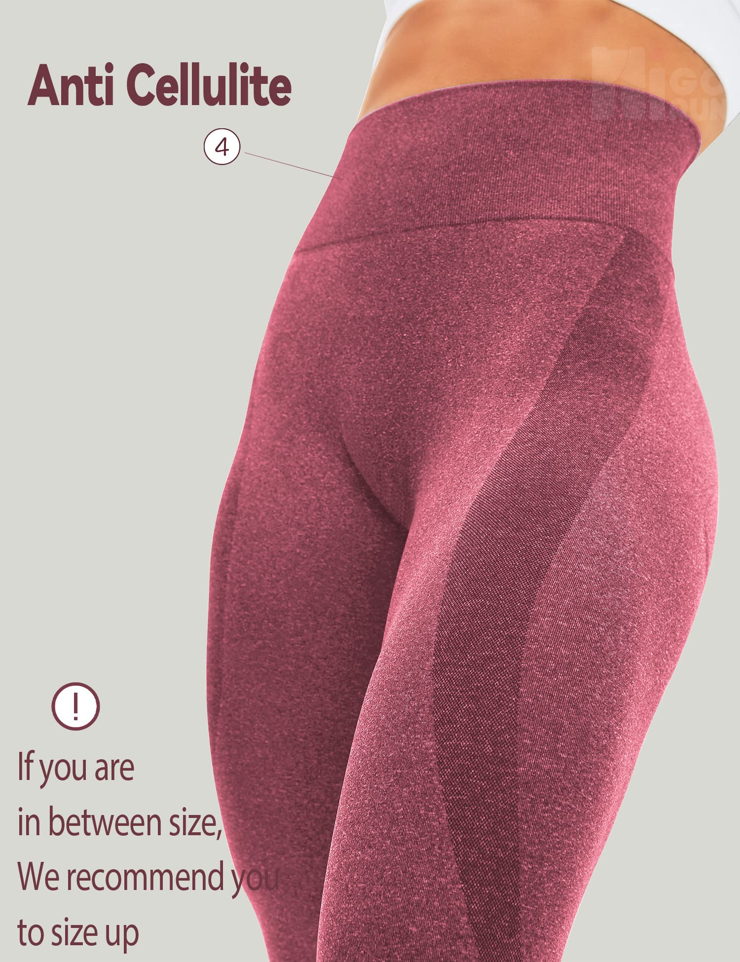 HIGORUN Women Seamless Leggings Smile Contour High Waist Workout Gym Yoga Pants Burgundy L