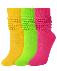 jocmic slouch socks for woman 3 pairs women scrunch socks extra long knee high slouchy socks size 6-11 yellow+green+rose red