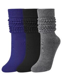 jocmic slouch socks for woman 3 pairs women scrunch socks extra long knee high slouchy socks size 6-11 black+dark blue+dark grey