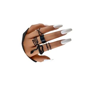 5Pcs Black Snake Rings Set for Women, Black Knuckle Snake Rings, Stackable Punk Goth Finger Midi Snake Rings Jewelry Gift for Her (A)