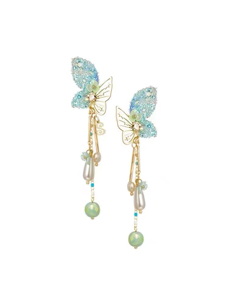 Earring S925 Silver Needle Pearl Long Tassel Earring Butterfly 2022 New