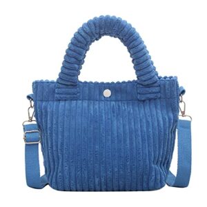 Corduroy Small Tote Bag Y2k Mini Crossbody Bag for Women Fuzzy Bucket Handbag Winter Fashion Hobo Shoulder Bag (Blue,one size)