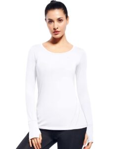 zengjo long sleeve athletic shirt women lightweight with thumb holes(white,l)