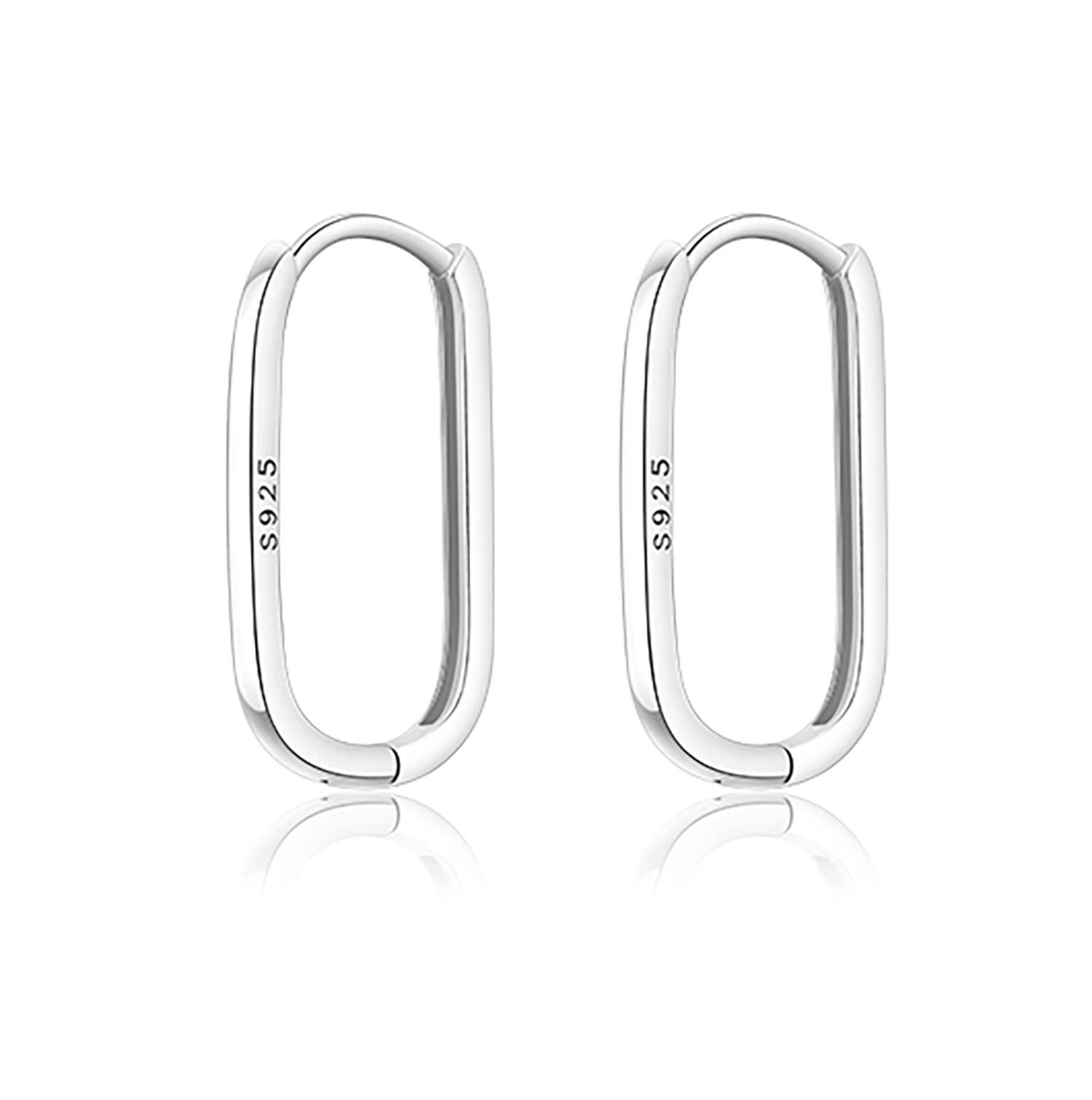 Reffeer 925 Sterling Silver U Hoop Earrings for Women Teens Minimalist Square Hoop Earrings U Huggie Earrings (A-Silver)