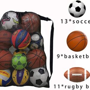 Heavy Duty Sports Ball Bag,Drawstring Mesh Ball Bags Extra Large Soccer Ball Bag Work for Coach, Basketball,Football, Volleyball,BaseBall and Swimming Gears with Adjustable Strap (Black)