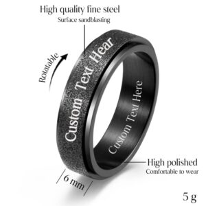 EBAT Personalized Anxiety Ring for Women Men Daughter Kids, Spinning Jewelry Gift for Couple, Custom Fidget Spinner Rings, Stainless Steel Ring Engraved Customized Name, 6MM/8MM, Size 4-12, Comfort Fit