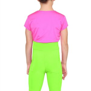 Janisramone Girls High Waisted Cycling Shorts Kids Plain Microfiber Gymnastics Dance Shorts Neon Green