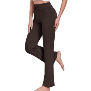 ADANIKI Women's Long Modal Comfy Drawstring Trousers Loose Straight-Leg for Yoga Running Sporting (Coffee, M)