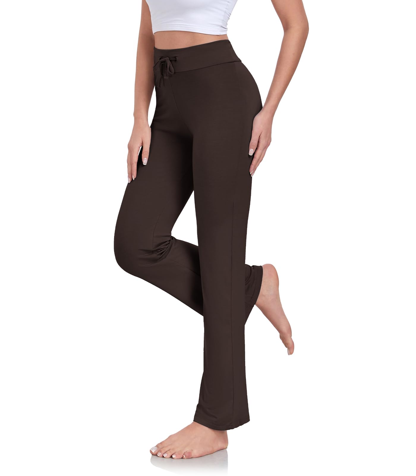 ADANIKI Women's Long Modal Comfy Drawstring Trousers Loose Straight-Leg for Yoga Running Sporting (Coffee, M)