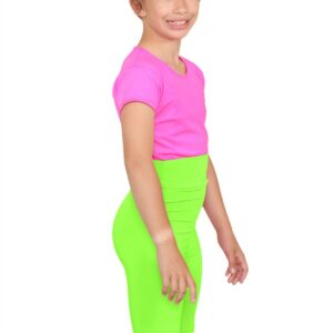 Janisramone Girls High Waisted Cycling Shorts Kids Plain Microfiber Gymnastics Dance Shorts Neon Green