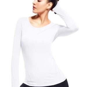 Zengjo Long Sleeve Athletic Shirt Women Lightweight with Thumb Holes(White,L)