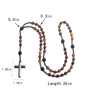 Yumikoo Red Jesus Crucifix Rosary Beads Necklace for Men Women Hematite and Matte Black Agate Cross Necklace