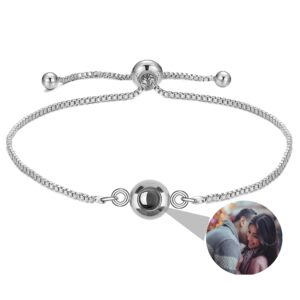 Nergaebe Custom Photo Bracelet Personalized Photo Projection Bracelet Box Chain Circle Photo Bracelets with Picture Inside for Women/Men/Couple/Friends