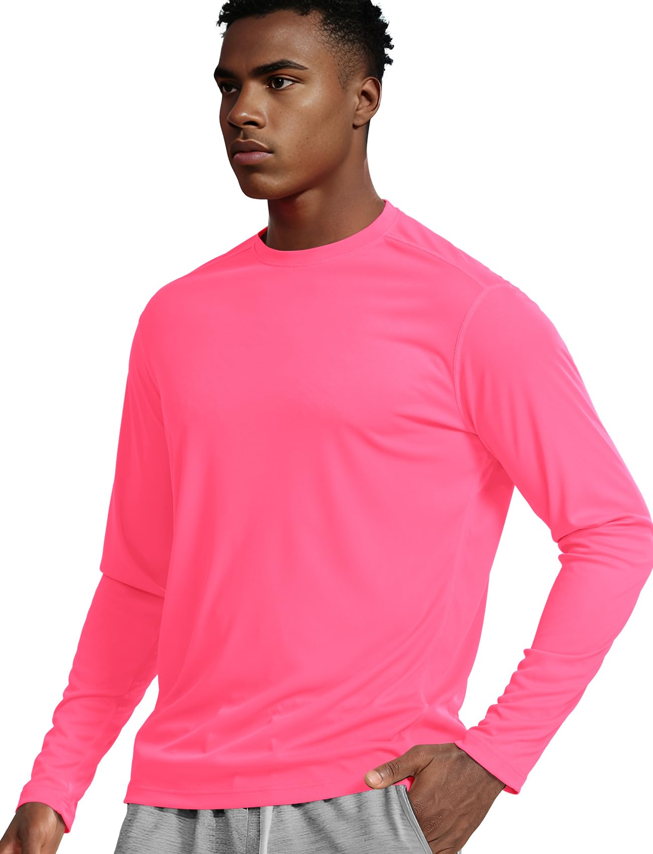 Running Shirts for Men Long Sleeve(Neon Pink,L)