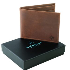 Kolossus Wallet for Men, Full Grain Leather, Minimalist Slim, RFID Blocking, Billfold with 6 Card Slots (Brown)