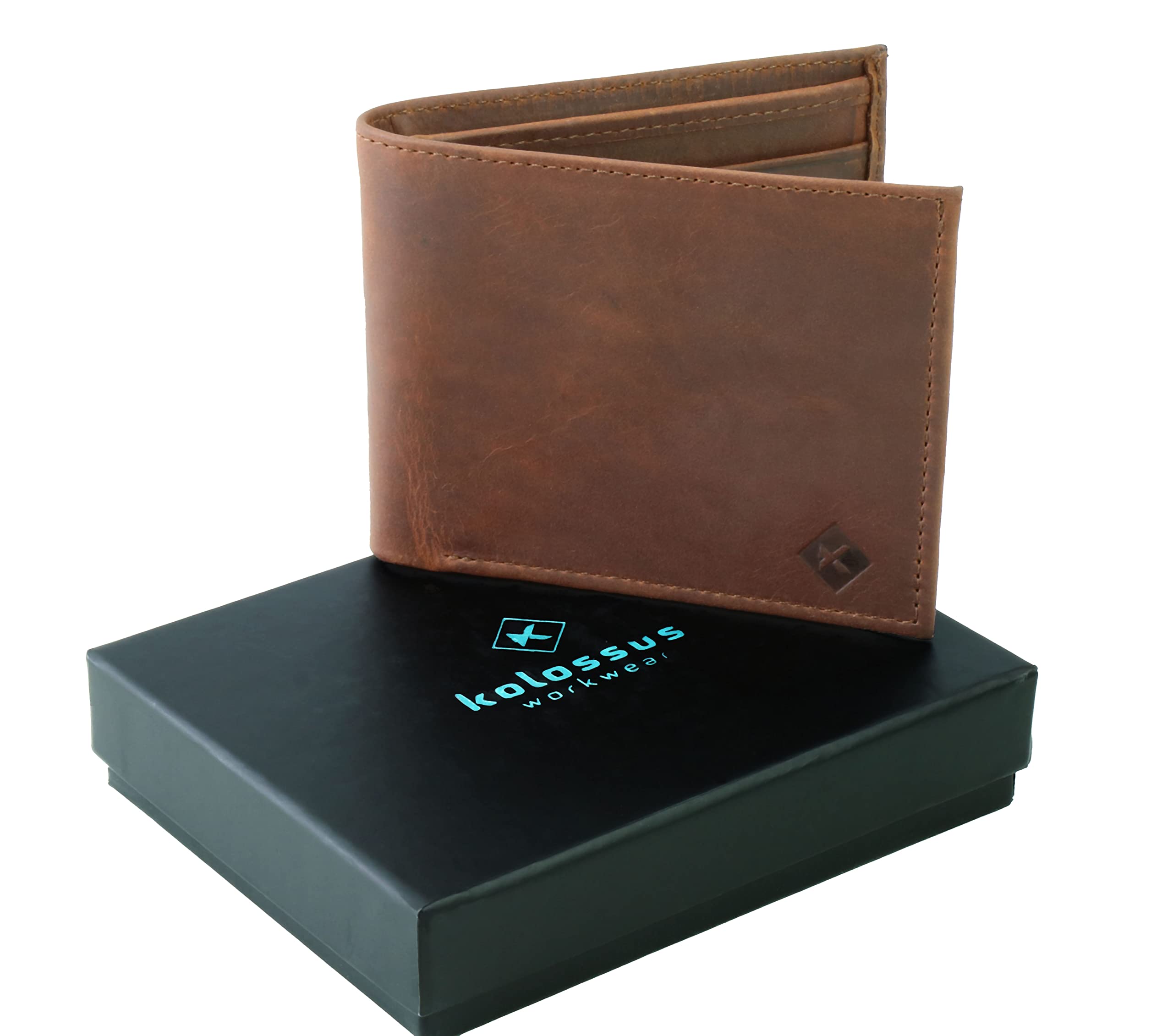 Kolossus Wallet for Men, Full Grain Leather, Minimalist Slim, RFID Blocking, Billfold with 6 Card Slots (Brown)