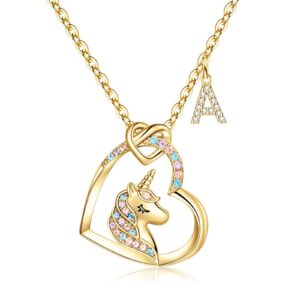 storup gifts for women necklace, 14k gold plated heart unicorn necklace women jewelry initial necklace unicorn necklaces for women