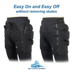 Skating Spirit Zip-on Zip-Off Padded Shorts Protective Crash Pants Tailbone Hip Butt Pad for Skating Skateboarding Skiing (XX-Large) Black