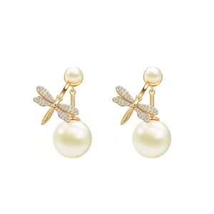 Hypoallergenic Earrings Pearl Earrings for Women Rhinestone Earrings Jacket Earrings Champagne Gold Dragonfly