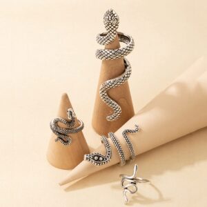 Harry and Henry Snake Ring Set Adjustable Vintage Reptile Serpent Snake Stackable Rings for Women Punk Knuckle Rings Snake Jewelry Halloween Medusa Costume Cosplay Accessories