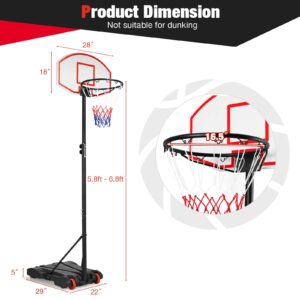 Goplus Portable Basketball Hoop, 7.1FT-8.1FT Height Adjustable Basketball Goal System with 28" Shatterproof Backboard, 2 Nets,16.5" Rim, Wheels, Indoor Outdoor Basketball Stand for Kids Teens Adults